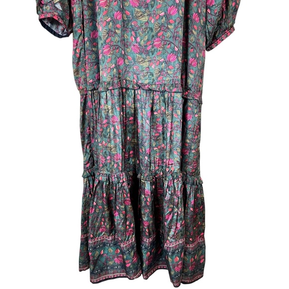 NATURAL LIFE Lula Dress Green Floral Ruffled Tiered Long Sleeve Maxi Dress - Picture 4 of 15